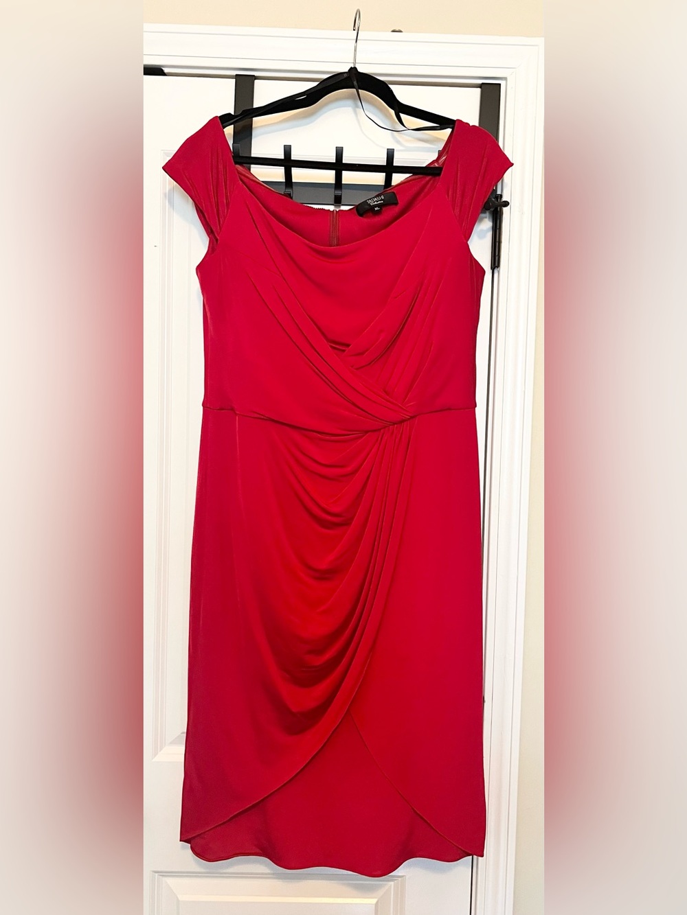 Tadashi Collection XL Red Ruched Draped Midi Cocktail Dress.